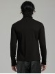 Black High Neck Stretch Knit Jumpsuit With Earrings And Eyelet Studs In The Front Embellished With Punk Style Men's Long Sleeved T-Shirt