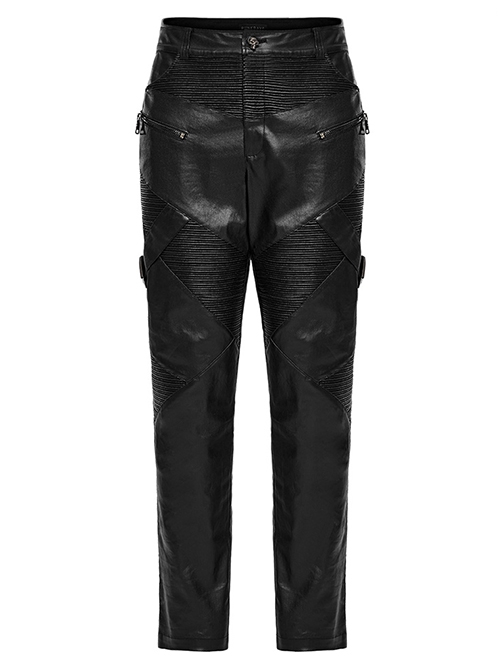 Personalized Black Elastic Taped Three Dimensional Punk Style Casual Trousers