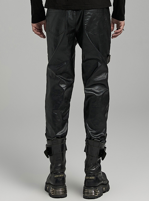 Personalized Black Elastic Taped Three Dimensional Punk Style Casual Trousers