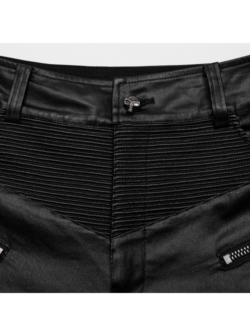 Personalized Black Elastic Taped Three Dimensional Punk Style Casual Trousers