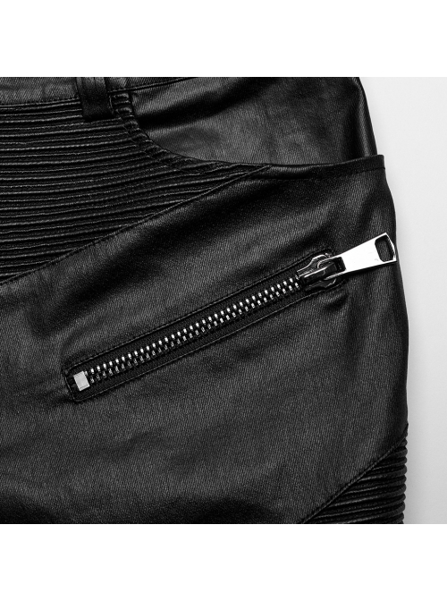 Personalized Black Elastic Taped Three Dimensional Punk Style Casual Trousers