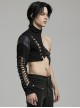Handsome Asymmetrical Black Twill Woven Splicing Taped Front Eyelet Strap Punk Style One Arm Harness
