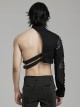 Handsome Asymmetrical Black Twill Woven Splicing Taped Front Eyelet Strap Punk Style One Arm Harness