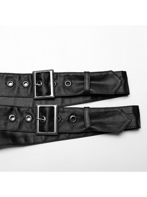 Handsome Asymmetrical Black Twill Woven Splicing Taped Front Eyelet Strap Punk Style One Arm Harness