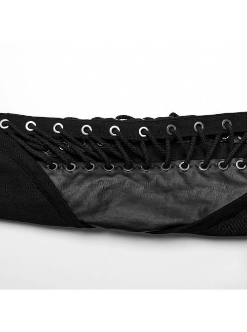 Handsome Asymmetrical Black Twill Woven Splicing Taped Front Eyelet Strap Punk Style One Arm Harness