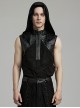 Black Hooded Stretch Knit Front Center Zip Punk Style Handsome Sleeveless Vest