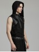 Black Hooded Stretch Knit Front Center Zip Punk Style Handsome Sleeveless Vest
