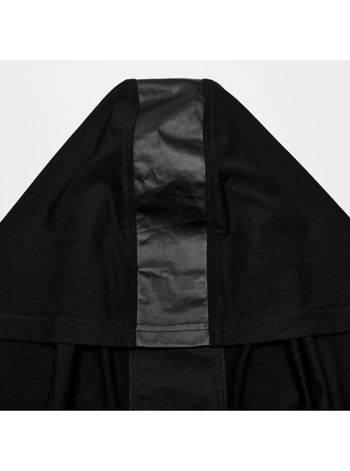 Black Hooded Stretch Knit Front Center Zip Punk Style Handsome Sleeveless Vest