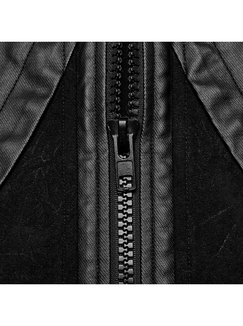 Black Hooded Stretch Knit Front Center Zip Punk Style Handsome Sleeveless Vest