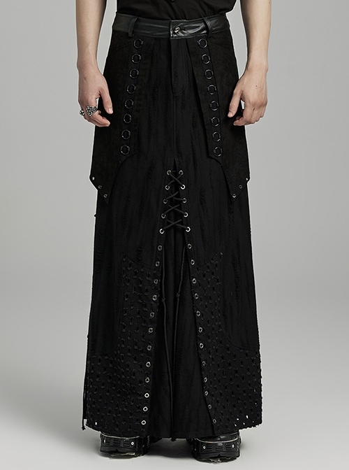 Three Dimensional Micro Elastic Knitted Pu Leather Eyelet String Irregular Skirt Punk Style Messy Pattern Skirt