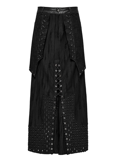 Three Dimensional Micro Elastic Knitted Pu Leather Eyelet String Irregular Skirt Punk Style Messy Pattern Skirt