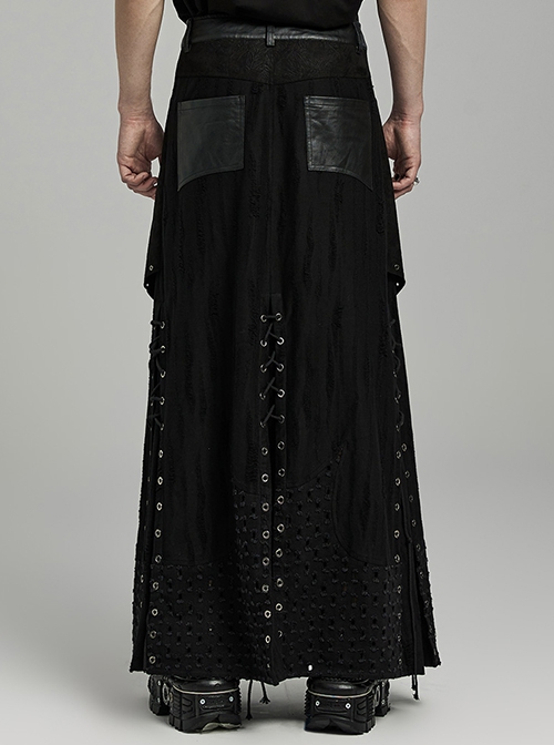 Three Dimensional Micro Elastic Knitted Pu Leather Eyelet String Irregular Skirt Punk Style Messy Pattern Skirt