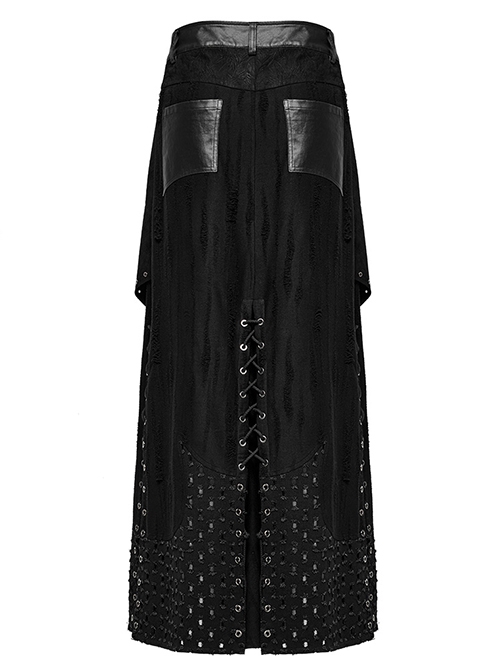 Three Dimensional Micro Elastic Knitted Pu Leather Eyelet String Irregular Skirt Punk Style Messy Pattern Skirt
