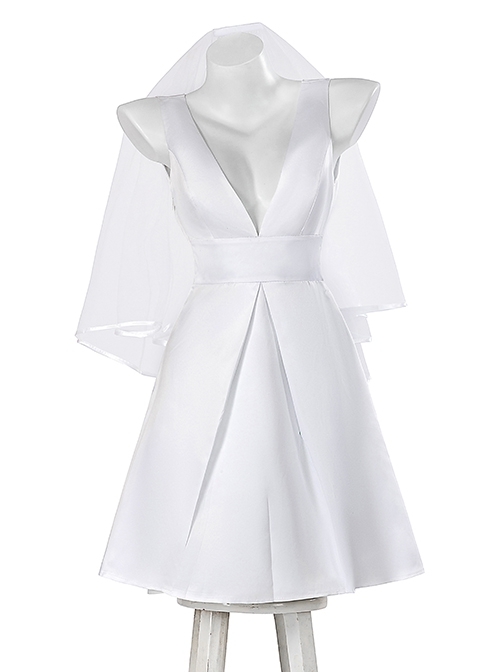 Joker 2 Folie à Deux Harley Quinn White Short Wedding Dress Halloween Cosplay Costume Full Set