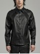 Black Stretch Woven Imitation Leather Shoulder Straps Widened Design Punk Style Handsome Long Sleeved Shirt