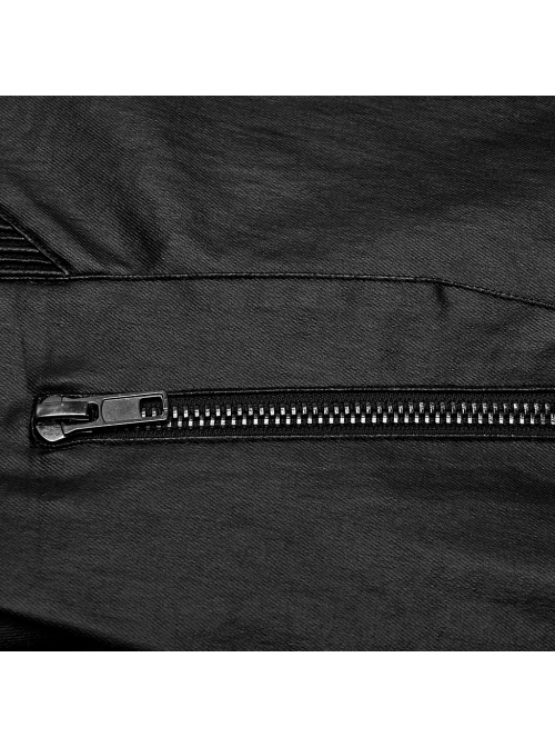 Black Stretch Woven Imitation Leather Shoulder Straps Widened Design Punk Style Handsome Long Sleeved Shirt
