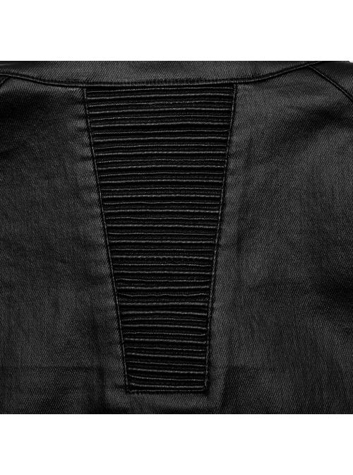 Black Stretch Woven Imitation Leather Shoulder Straps Widened Design Punk Style Handsome Long Sleeved Shirt
