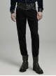 Simple Black Elastic Taped Front Twill Slim Fit Punk Style Tight Trousers