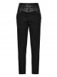 Simple Black Elastic Taped Front Twill Slim Fit Punk Style Tight Trousers