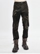 Splice Mesh Leather Bandage Rivet Broken Holes  Brown Punk Pants