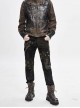 Splice Mesh Leather Bandage Rivet Broken Holes  Brown Punk Pants