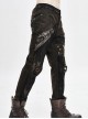 Splice Mesh Leather Bandage Rivet Broken Holes  Brown Punk Pants