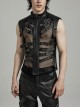 Handsome Black Non Elastic Rubber Spliced Stretch Mesh Punk Style Hollow Vest