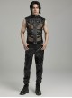 Handsome Black Non Elastic Rubber Spliced Stretch Mesh Punk Style Hollow Vest