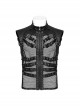 Handsome Black Non Elastic Rubber Spliced Stretch Mesh Punk Style Hollow Vest