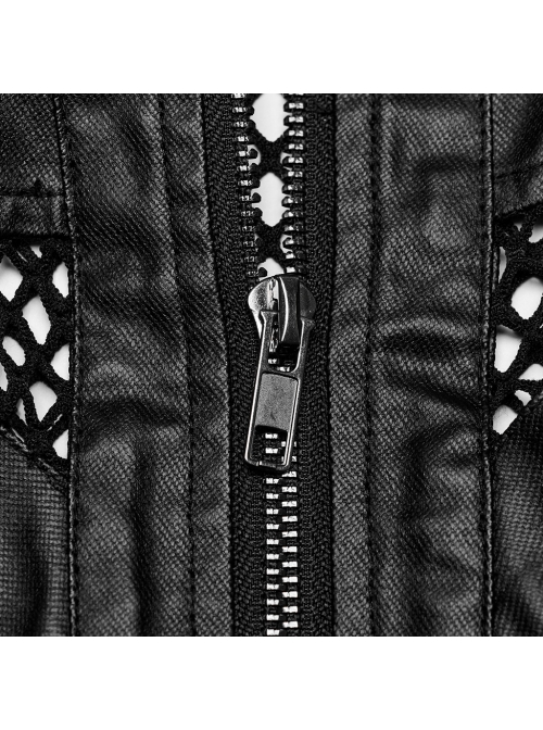 Handsome Black Non Elastic Rubber Spliced Stretch Mesh Punk Style Hollow Vest
