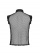 Handsome Black Non Elastic Rubber Spliced Stretch Mesh Punk Style Hollow Vest