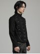 Black Twill Woven Splicing Thick Mesh Front D-Shaped Buckle Decoration With Webbing Studs Punk Style Long Sleeved Jacket