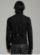Black Twill Woven Splicing Thick Mesh Front D-Shaped Buckle Decoration With Webbing Studs Punk Style Long Sleeved Jacket