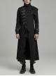 Asymmetrical Black Twill Spliced Pressed Rubber High Collar Split Front Japanese Button Design Punk Style Long Coat