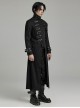 Asymmetrical Black Twill Spliced Pressed Rubber High Collar Split Front Japanese Button Design Punk Style Long Coat