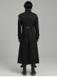 Asymmetrical Black Twill Spliced Pressed Rubber High Collar Split Front Japanese Button Design Punk Style Long Coat