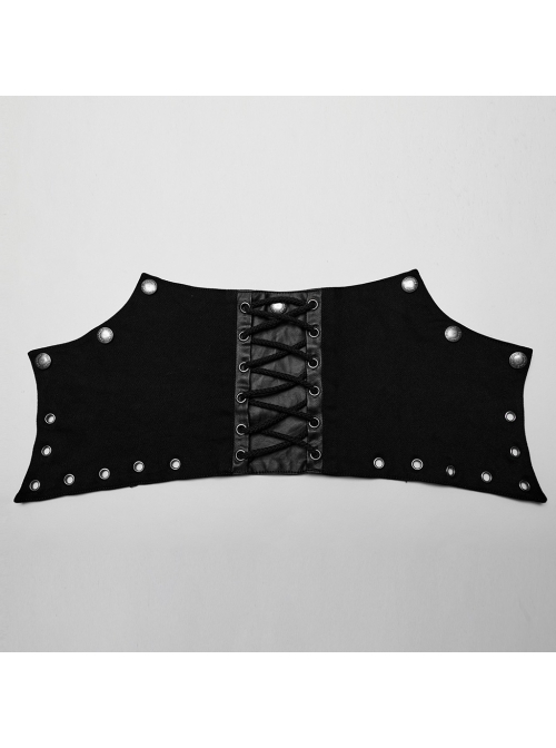 Asymmetrical Black Twill Spliced Pressed Rubber High Collar Split Front Japanese Button Design Punk Style Long Coat