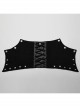 Asymmetrical Black Twill Spliced Pressed Rubber High Collar Split Front Japanese Button Design Punk Style Long Coat