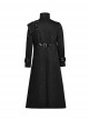 Asymmetrical Black Twill Spliced Pressed Rubber High Collar Split Front Japanese Button Design Punk Style Long Coat