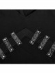 Black Micro Stretch Knit Stitched Pressed Rubber Front Mid Iron Studs Punk Style Hooded Long Sleeved Top