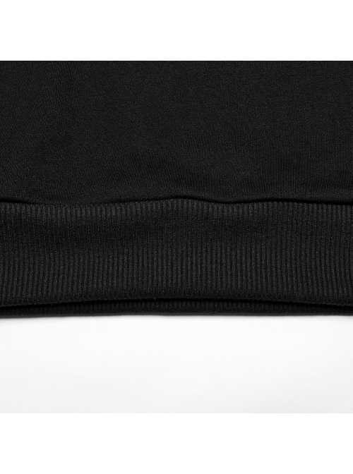 Black Micro Stretch Knit Stitched Pressed Rubber Front Mid Iron Studs Punk Style Hooded Long Sleeved Top
