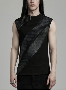 Personalized Black Three Dimensional Jacquard Twill Knitted Front Collar Zipper Design Punk Style Rebellious Vest