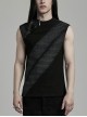 Personalized Black Three Dimensional Jacquard Twill Knitted Front Collar Zipper Design Punk Style Rebellious Vest
