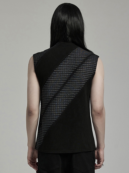 Personalized Black Three Dimensional Jacquard Twill Knitted Front Collar Zipper Design Punk Style Rebellious Vest