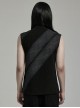 Personalized Black Three Dimensional Jacquard Twill Knitted Front Collar Zipper Design Punk Style Rebellious Vest