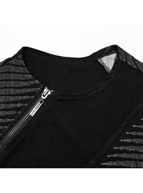 Personalized Black Three Dimensional Jacquard Twill Knitted Front Collar Zipper Design Punk Style Rebellious Vest