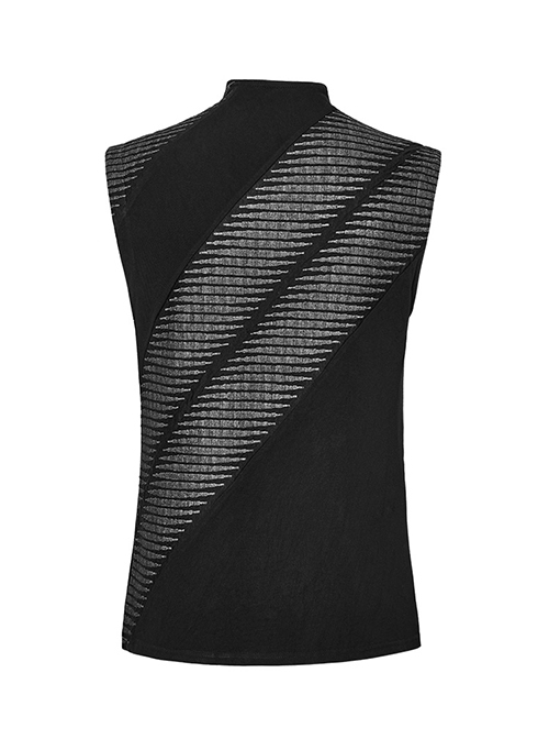 Personalized Black Three Dimensional Jacquard Twill Knitted Front Collar Zipper Design Punk Style Rebellious Vest