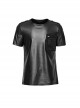 Black Perforated Knit Front Mesh Pocket Patchwork Design Punk Style Short Sleeved T-Shirt