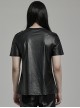 Black Perforated Knit Front Mesh Pocket Patchwork Design Punk Style Short Sleeved T-Shirt