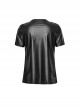 Black Perforated Knit Front Mesh Pocket Patchwork Design Punk Style Short Sleeved T-Shirt